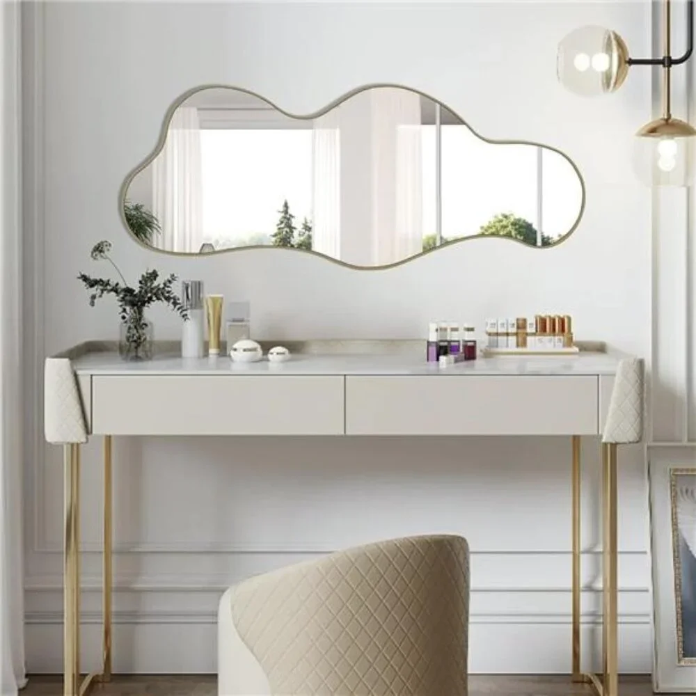 NEW West Elm Gold Asymmetrical Wavy Mid-century Modern Hanging Wall Mirror - 40